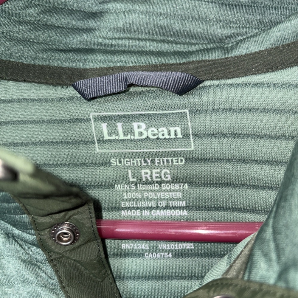 L.L. Bean Airlight Knit Pullover Men's Large Green Snap Mock Neck Quilted - Picture 4 of 9